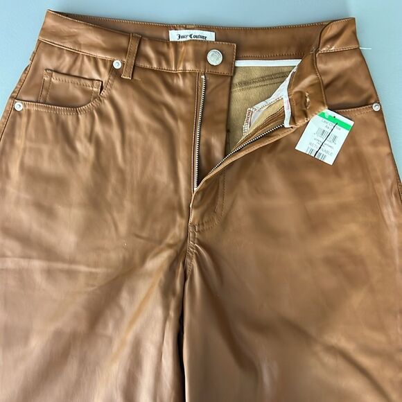 040 New Juicy Couture Rodeo Barrel Fit High Waist Faux Leather Pants Camel - Picture 7 of 12